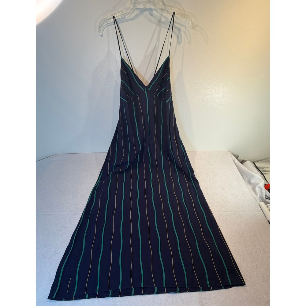 Madewell Navy Blue Striped Slip Midi Dress V-Neck Cross Back Size 14 NEW - Picture 3 of 12